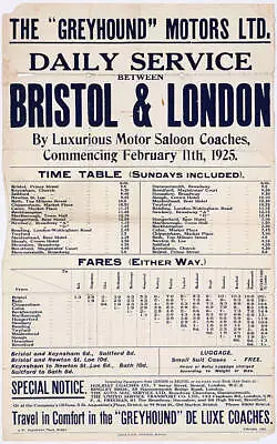 Poster Greyhound Coaches Timetable 1925 OLD PHOTO • $9
