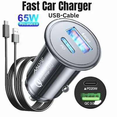Fast Car Charger 2 USB Port + Type C Universal Socket Adapter For Iphone Samsung • £4.99