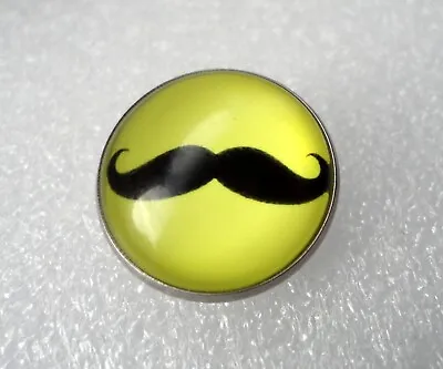 £3.99 • Buy Moustache Antique Style Domed Glass Pin Badge Brooch Black Yellow Zps