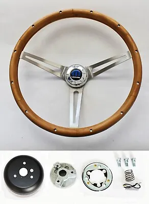 70's Dart Charger Demon Real Wood Grip  Steering Wheel 15  Mopar Cap • $269.95