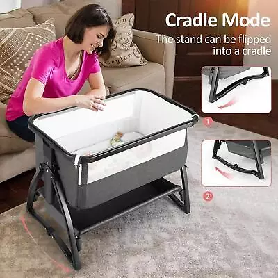 Baby Bassinet Bedside Crib With Storage BasketCradle ModeEasy To Assemble 290 • $118.99