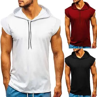 Mens Gym Pullover Vest Sleeveless Casual Muscle Tank Tops Fitness Hoodie T-Shirt • £14.19