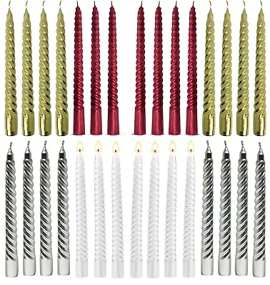 4 X TWISTED SPIRAL CANDLES WAX TAPER CHRISTMAS DINNER XMAS WEDDING  PARTY DECOR • £6.29