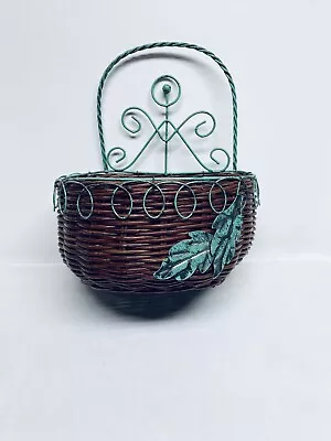 Wall Basket Green Metal Trim And Backing Cottage Core Organization • $12.99