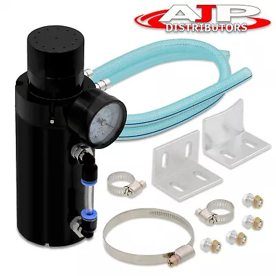 Universal Jdm Vip Engine Oil Catch Can Reservoir Tank Breather Air Gauge Kit Blk • $19.99