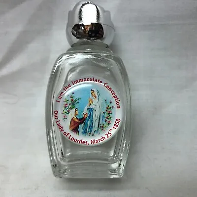 Vintage Glass HOLY WATER Bottle Our Lady Of Lourdes Rosebud Cap Empty • $6.99
