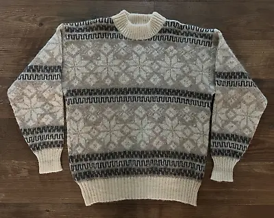 Vintage Hilda Ltd Icelandic Sweater Sz M 100% Wool Men’s Cream Faire Isle • $44.99