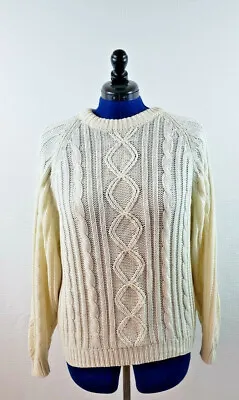 Justin Allen Women's Size Large Pullover Light Weight Ivory Cable Sweater B04 • $7.99