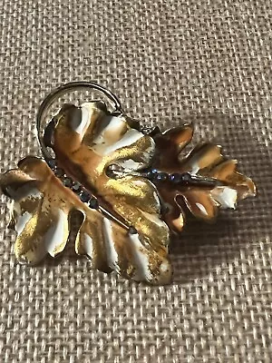 Vintage BSK Leaf A/B Rhinestones Brooch • $14.50