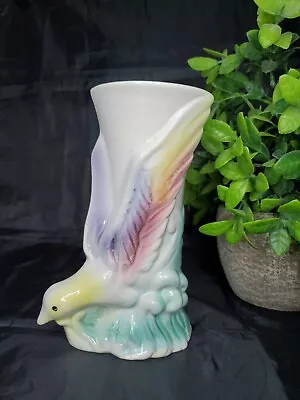 VINTAGE Morton Pottery Stoneware Bird Wall Pocket  Vase 7¼  Pastel Paradise  • $14.99