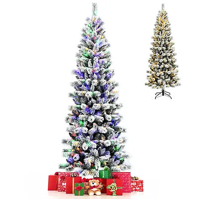 7.5 Ft Pre-lit Snow Flocked Artificial Christmas Tree W/ Multi-Color LED Lights • $118