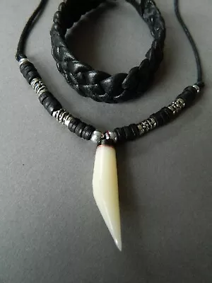 Necklace Mens Boys Replica Tooth Shape Shark Wolf Claw Dragon Tribal Surfer • £8.99