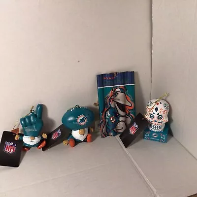 Miami Dolphins Ornament 2 Gnomes Skull And Corrugated Ornaments    All New • $25