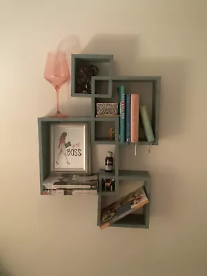 Decorative 4 Cube Intersecting Wall Mounted Floating Shelves-Rustic Turquoise • $25