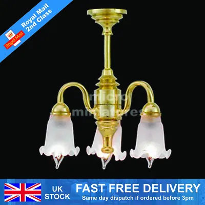 £14.05 • Buy Dolls House Three Down-Arm Frosted Chandelier 1/12th Scale (01503)