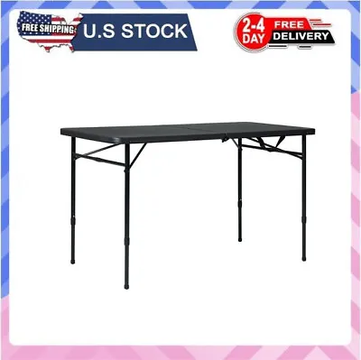 NEW 4 Foot Fold-in-Half Adjustable Folding Table Rich Blackfast Delivery • $31.39