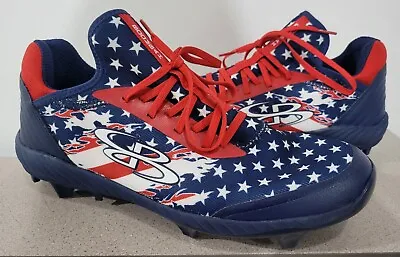 Boombah Baseball Softball Molded Cleats White Blue USA Flag Men's 10.5 • $42.99