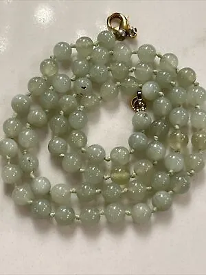 Vintage Hand Knotted Celadon Green Jade? Peking Glass? Necklace  Cold To Touch • $39.99