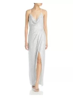 AIDAN MATTOX Womens Silver High Slit Lined Column Spaghetti Strap Gown Dress 12 • $49.99