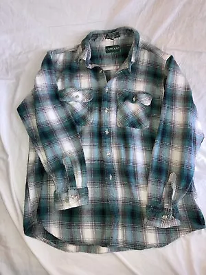 VTG Campus Green Plaid Extra Heavyweight Flannel Shirt Grunge 90s Men's XL • $17.88