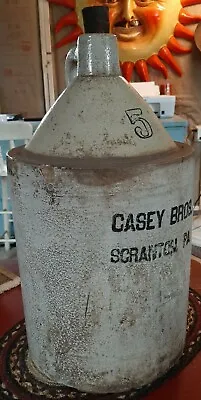 OLD Antique Stoneware 5 Gallon Jug Casey Bros. SCRANTON PA Advertising W/Cork • $340
