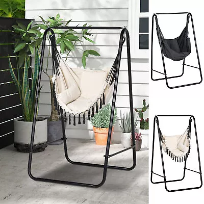 Patio Hammock Chair With Stand Hanging Chair W/ Cushion Armrest • £67.99