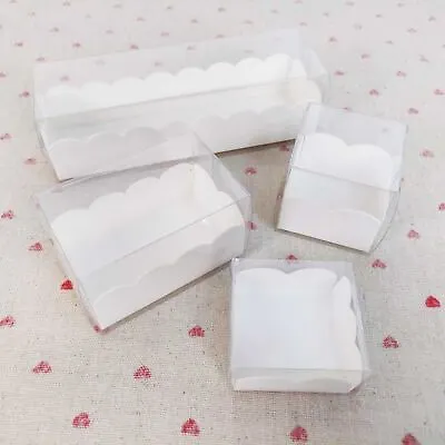 £13.45 • Buy Long Clear PVC Macaron Boxes With Inserts - White Scalloped Lace Favour Macaroon