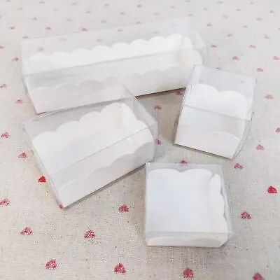 Long Clear PVC Macaron Boxes With Inserts - White Scalloped Lace Favour Macaroon • £1.99