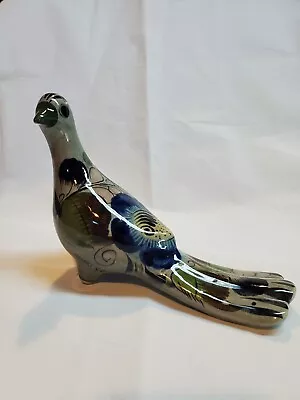 Vintage Tonala Mexican Pottery Bird Dove Gray With Blues Greens Florals • $21.99