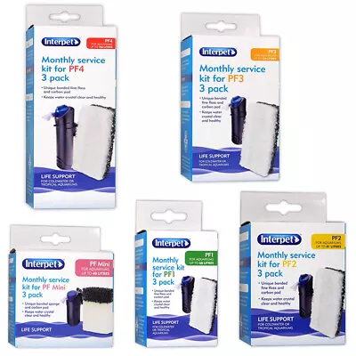 Interpet PF Filter Monthly Service Kit Carbon & Sponge 3 Pack PF1 PF2 PF3 PF4 • £7.95