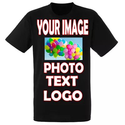 Custom Printed Black T Shirt Personalised Text Logo Photo Stag Do Hen Party Work • £9.99