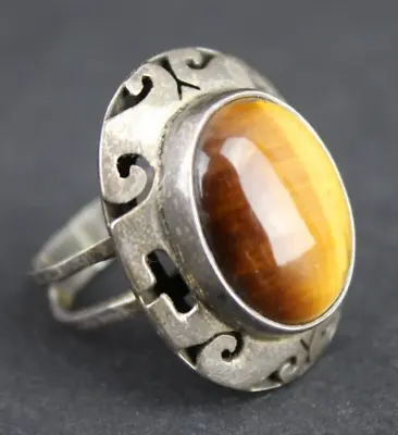 Antique Ring ESTATE SALE 925 Adjustable 9.3g Men's TIGER'S EYE & STERLING SILVER • $89.99