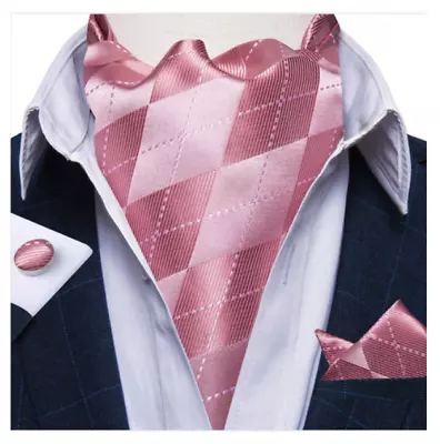 16 Colors Mens Silk Cravat Ascot Tie Paisley Solid Necktie Hanky Cufflinks Set • £9.59