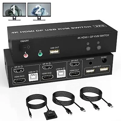 HDMI Displayport HDMI KVM Switch Dual Monitor DP USB KVM Switch Box 2X2 4K 60Hz  • $91.15