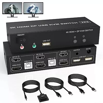 HDMI Displayport HDMI KVM Switch Dual Monitor DP USB KVM Switch Box 2X2 4K 60Hz  • $89.99