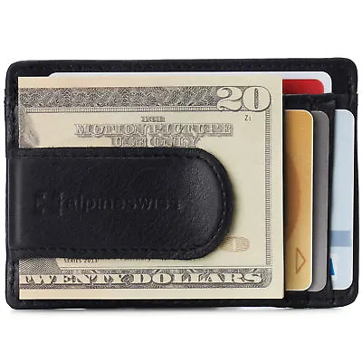 Alpine Swiss Mens RFID Money Clip Leather Minimalist Wallet Card Case ID Window • $19.99