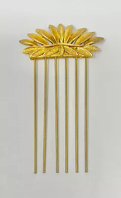 Vintage Metal Hair Pic Pick Gold Tone Comb Leaf Pattern Mid Century Victorian • $7.99