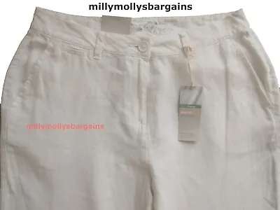M&S Womens Marks And Spencer White Linen Chino Trousers Size 18 12 10 • £9.99