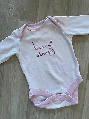 Baby Girl 1 Month 4.5kg Mothercare Pink Long Sleeve Bodysuit Sleepy Glitter • $1.26