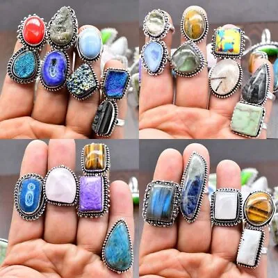 Tiger Eye & Mix Gemstone Wholesale Bulk Lot 925 Sterling Silver Plated Rings • $89.40