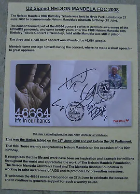 FDC - Original U2 Signed Nelson Mandela 90th Birthday Tribute Cover • $124.50