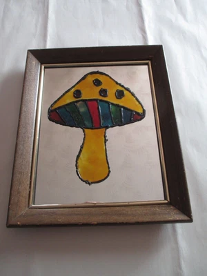 $9.24 • Buy Vintage Mid-Century-Stained Glass Mushroom Wall Mirror Nice Colors 9.5 X 11.5 In