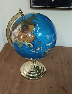 Large Blue Lapis Gemstone World Globe 21  Tall 40.5  Circumference Brass Stand • $400