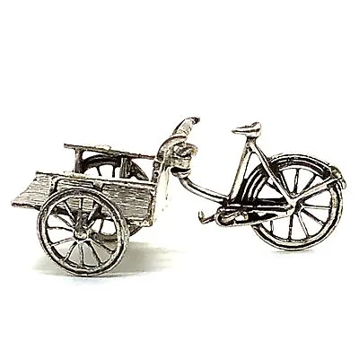 Vintage Signed Italy 800 Silver Carved Old Cargo Bike Figure Display Miniature • $65