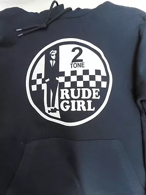 RUDE GIRL TWO TONE LADIES HOODIE NAVY BLUE Scooter Retro Lambretta Vespa Mod • £14.99