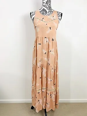 £27.49 • Buy LABEL OF LOVE Womens Dress Peach Floral Wrap Maxi Lined Ruffle Hem Size S