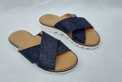 Gabor Navy Blue Shimmer Soft Leather Mule Sandals Uk 5.5 Free Uk P&p!! • £18.99