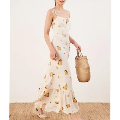 REFORMATION Ivory Yellow Frankfort Floral Print Prairie Ruffle Maxi Dress Size 6 • $159