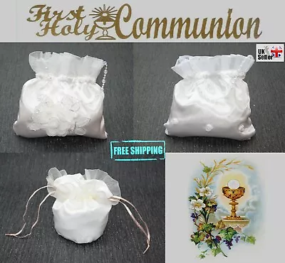 White Or Ivory Satin Bag Girl Holy Communion Baptism Flower Dolly Bags Handbag • £5.99