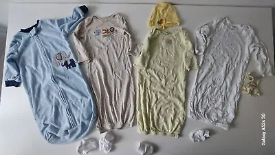 Baby Sleepgowns Sleepsuits With Open Bottom Hats And Gloves 0-6 Months • £5.99
